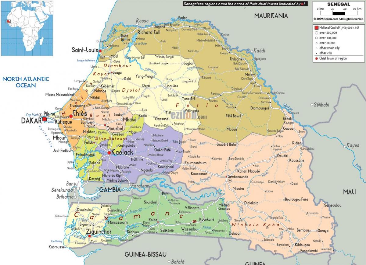 เซนีกัลองประเทศในโลกแผนที่
